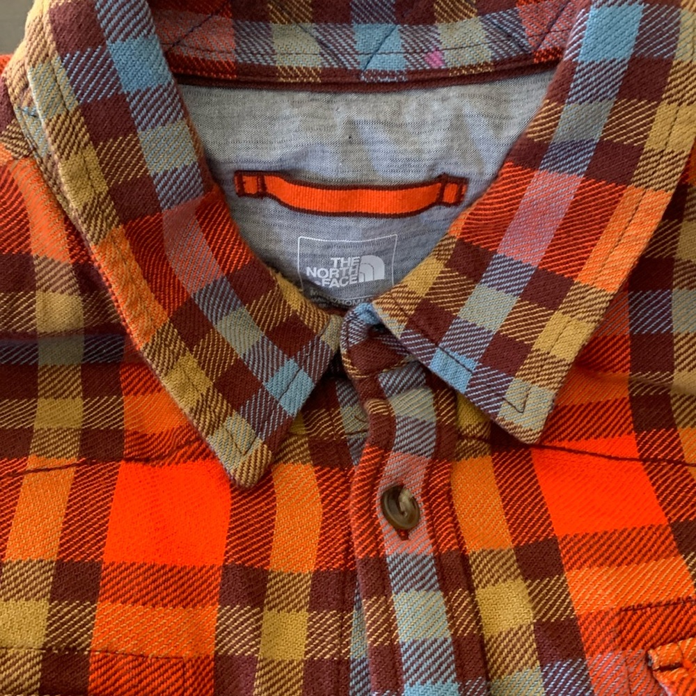 The North Face Orange Plaid Flannel Mens Sz XL Soft great condition